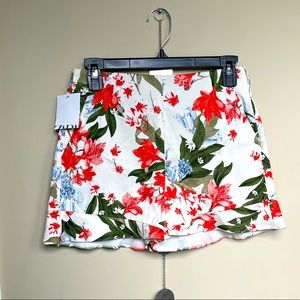 NWT- Zara Floral Bermuda Ruffle High-Waist Shorts